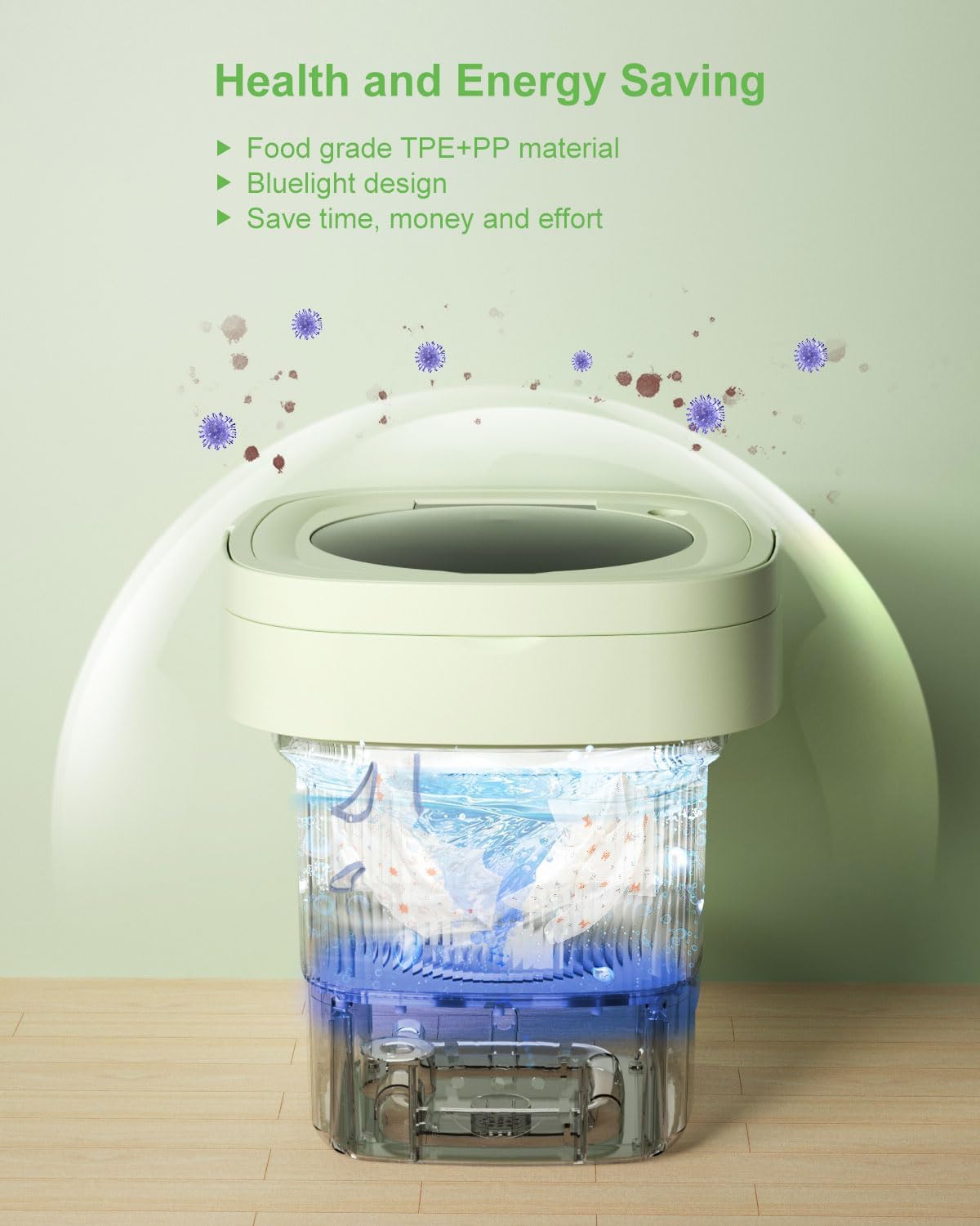 9L Portable Washing Machine, Mini Laundry Washer with 3 Kinds of Time Modes, for Underwear, Baby Clothes, Sock, Small Delicates. Foldable Washing Machine for Apartment, Home, Hotel, Camping, RV(Green)