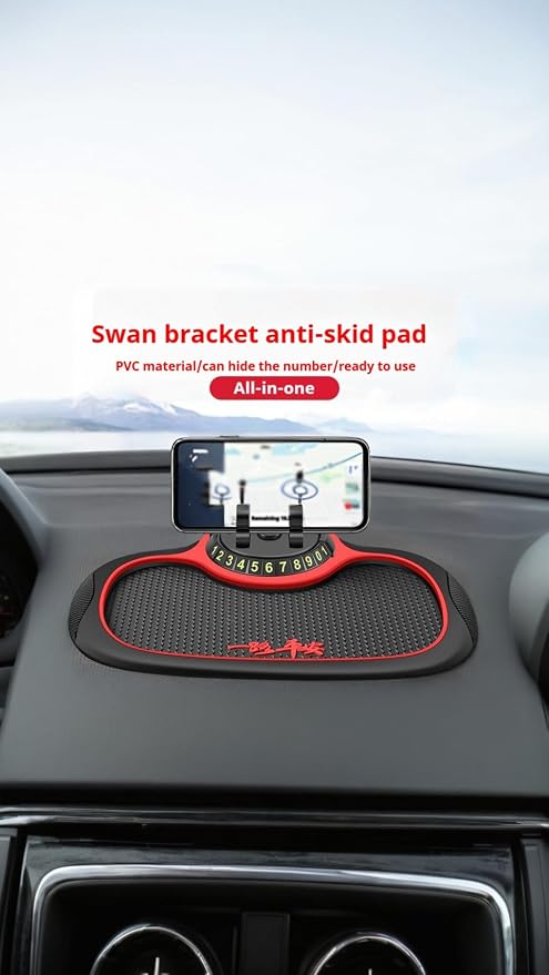 Sweet seven® Non-Slip Car Phone Pad - 360° Rotating Dashboard Mat, Universal Anti-Slip Holder with Hidden Number Plate - 3-in-1 Multifunctional Auto Accessory