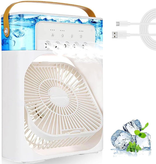 Mini Air Cooler Fan, Mini Evaporative Cooler, USB Desk Fan 3 Wind Speed & 700ml Water Tank with 7 LED Light, 1-3H Timer AC Cooling Fan for car Home (Portable Air Conditioner Cooling- random colour)