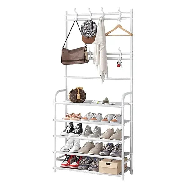 👟🧢 Multi-Functional Shoe & Hat Rack | 4-Tier Metal Shelf with Hooks