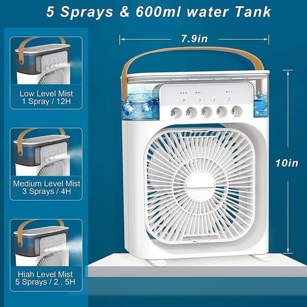 Mini Air Cooler Fan, Mini Evaporative Cooler, USB Desk Fan 3 Wind Speed & 700ml Water Tank with 7 LED Light, 1-3H Timer AC Cooling Fan for car Home (Portable Air Conditioner Cooling- random colour)