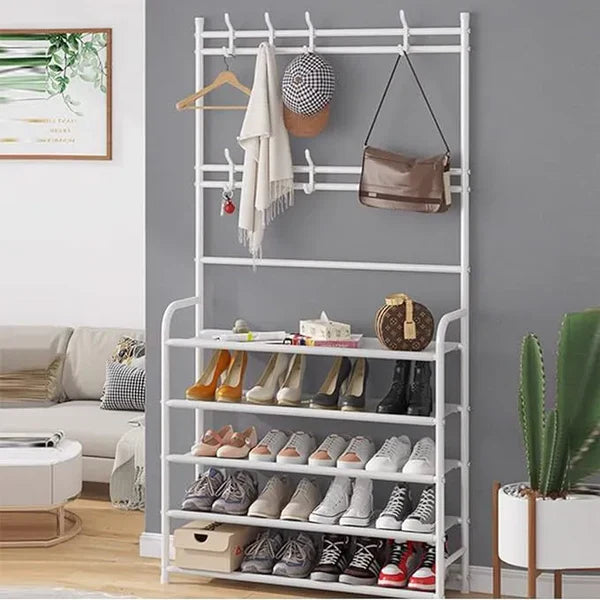 👟🧢 Multi-Functional Shoe & Hat Rack | 4-Tier Metal Shelf with Hooks