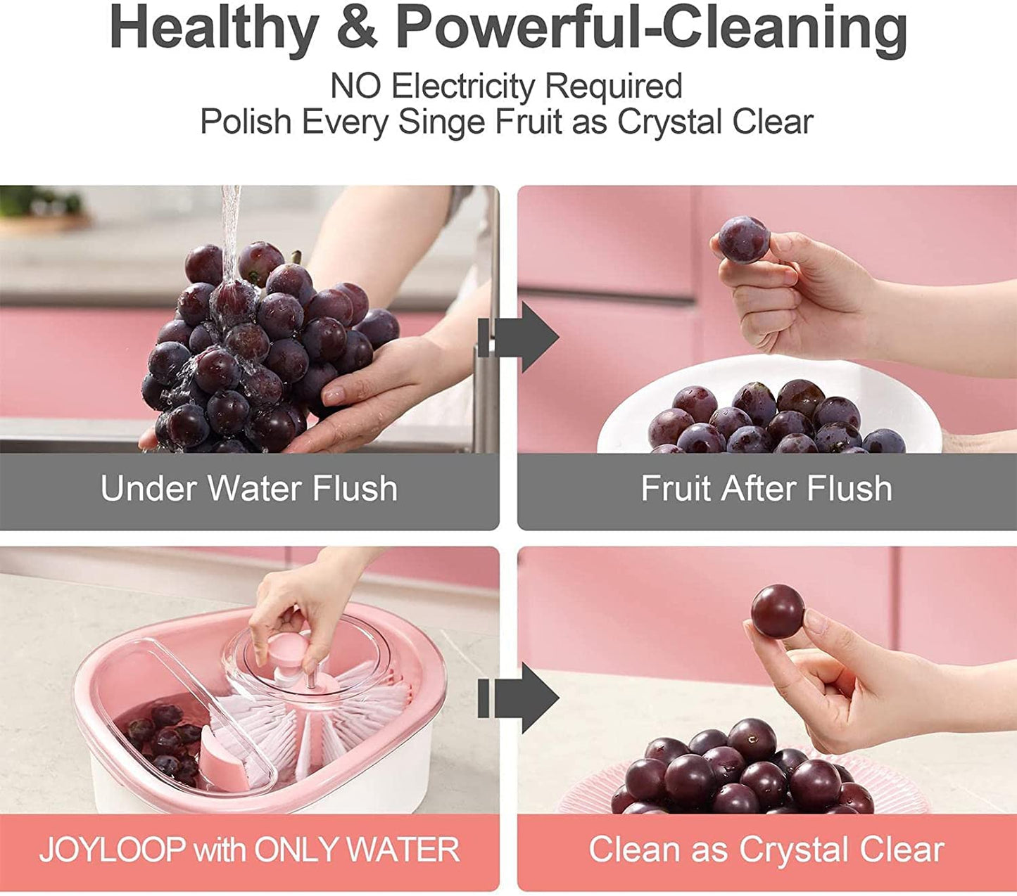 Fruit Cleaning Device 720 Degree Scrubbing Fruit And Vegetable Wash - Fruit And Vegetable Cleaning With Full-Sided Spin Scrubber Brush For Kitchen (Vegetable (Pink)