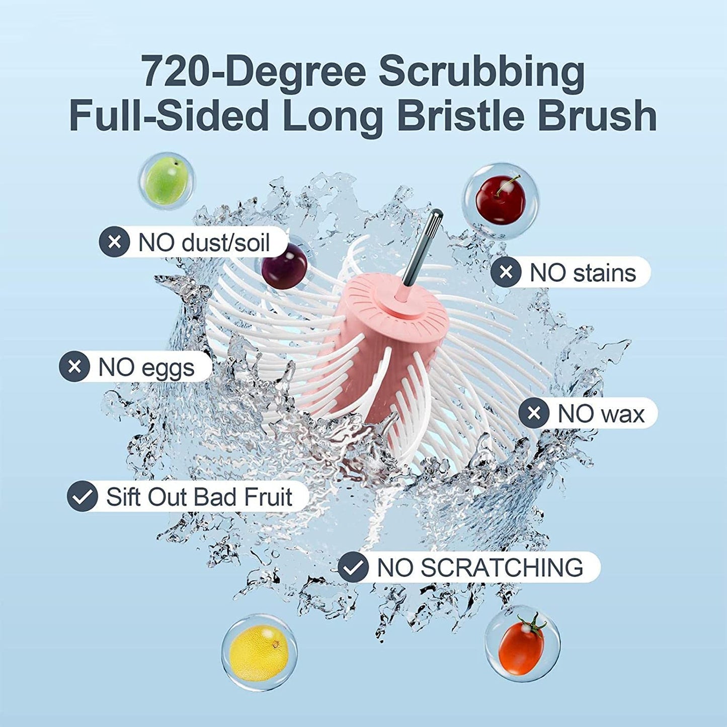 Fruit Cleaning Device 720 Degree Scrubbing Fruit And Vegetable Wash - Fruit And Vegetable Cleaning With Full-Sided Spin Scrubber Brush For Kitchen (Vegetable (Pink)