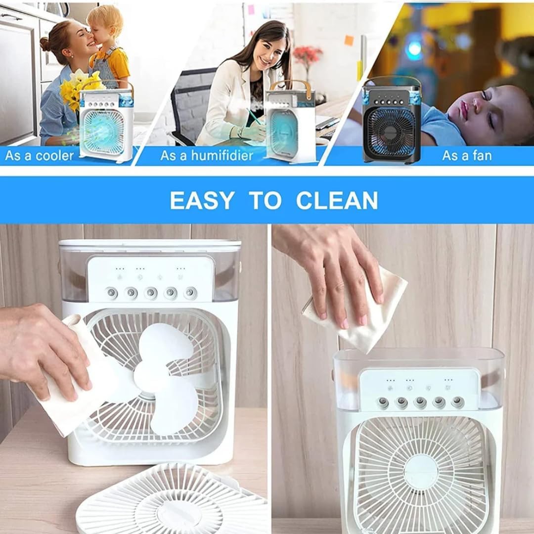 Mini Air Cooler Fan, Mini Evaporative Cooler, USB Desk Fan 3 Wind Speed & 700ml Water Tank with 7 LED Light, 1-3H Timer AC Cooling Fan for car Home (Portable Air Conditioner Cooling- random colour)