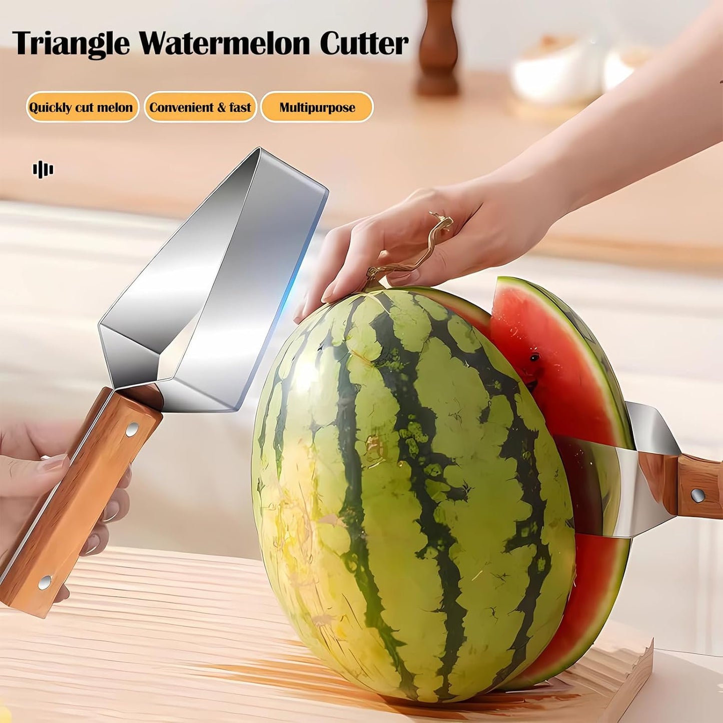 Triangle Watermelon Cutter, Fruit Slicer Tool with Windmill Design, Watermelon Cubes & Stainless Steel Divider, Perfect for Melon & Fruit Slicing, Kitchen Gadget