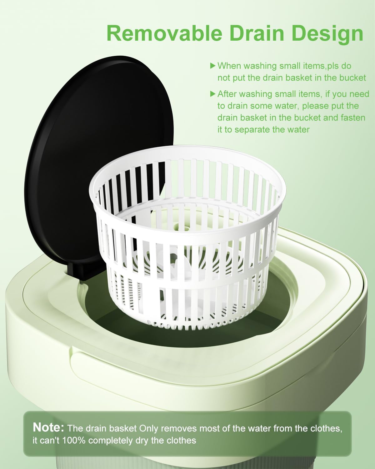 9L Portable Washing Machine, Mini Laundry Washer with 3 Kinds of Time Modes, for Underwear, Baby Clothes, Sock, Small Delicates. Foldable Washing Machine for Apartment, Home, Hotel, Camping, RV(Green)