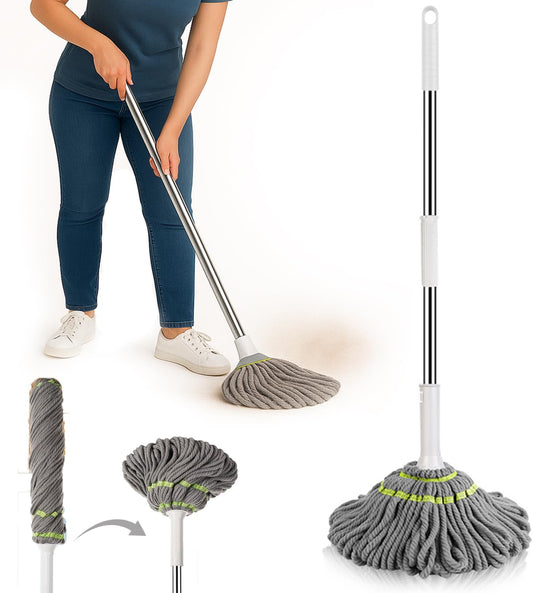 Microfiber Twist Mop with Built-In Wringer – Long Handle Floor Cleaning Mop for Hardwood, Tile, Vinyl & All Floor Types