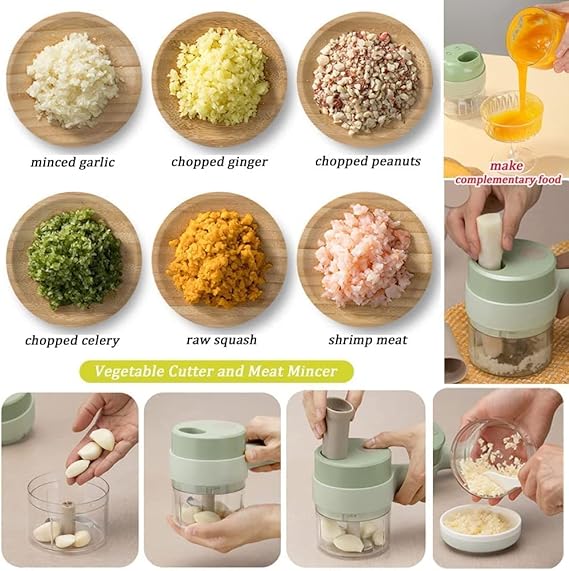 4 in 1 Portable Electric Chopper Set for Garlic Pepper Onion
