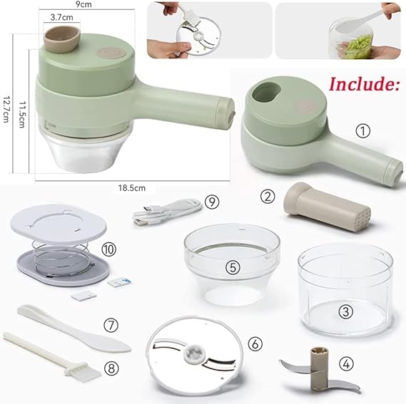 4 in 1 Portable Electric Chopper Set for Garlic Pepper Onion