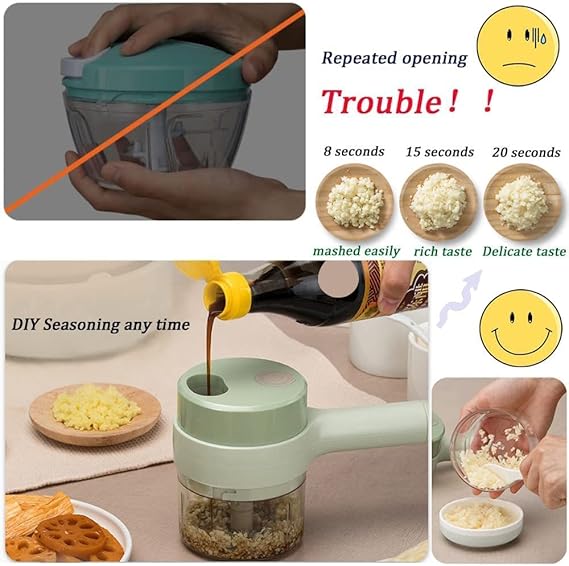4 in 1 Portable Electric Chopper Set for Garlic Pepper Onion