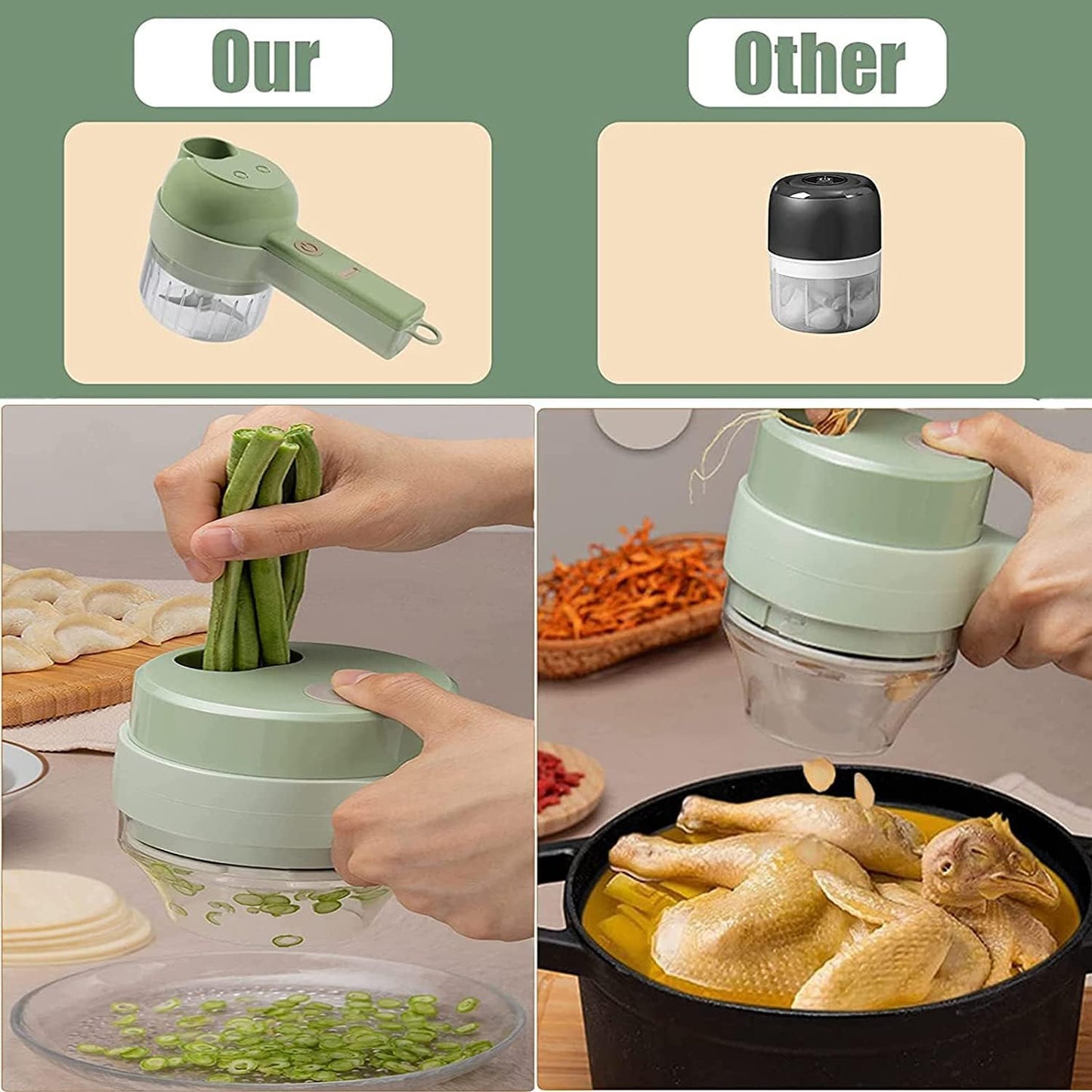 4 in 1 Portable Electric Chopper Set for Garlic Pepper Onion