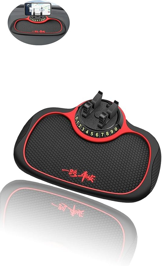 Sweet seven® Non-Slip Car Phone Pad - 360° Rotating Dashboard Mat, Universal Anti-Slip Holder with Hidden Number Plate - 3-in-1 Multifunctional Auto Accessory