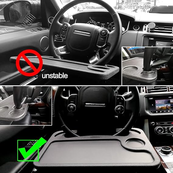 Car Steering Wheel Tray for Writing Laptop Dining Food Drink Work (Black)